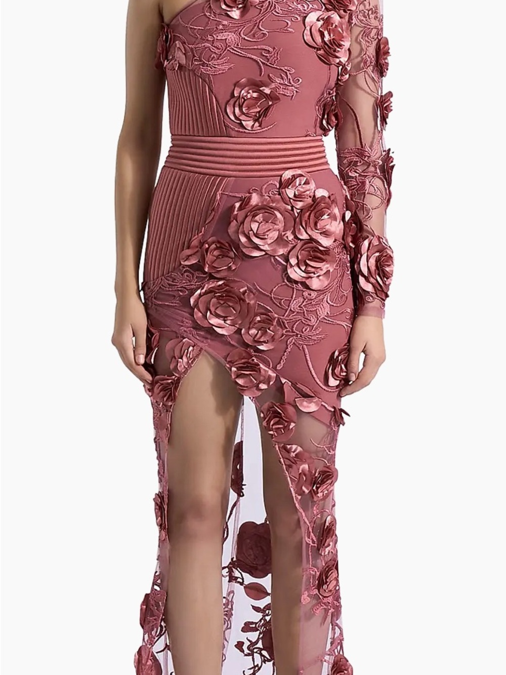 Zhivago Rose Pink One-Shoulder Maxi Dress with 3D Floral Appliqué